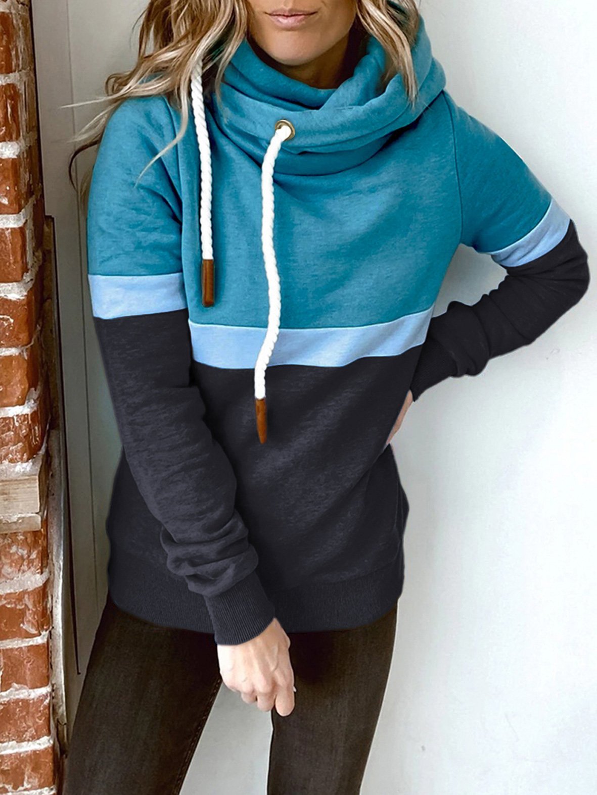 Hoodies Solid Stitching Casual High Neck Hoodie - LuckyFash™