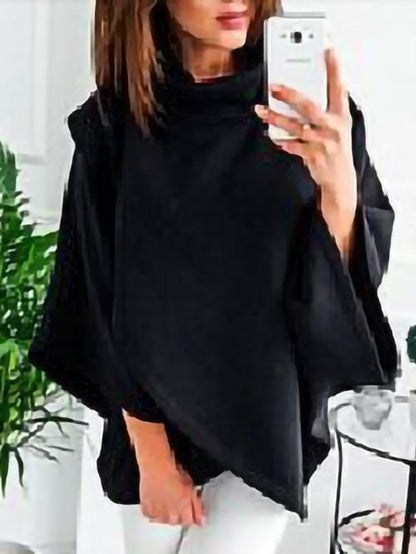 Women's Hoodies Solid Turtleneck Irregular Doll Sleeve Sweatshirt - LuckyFash™