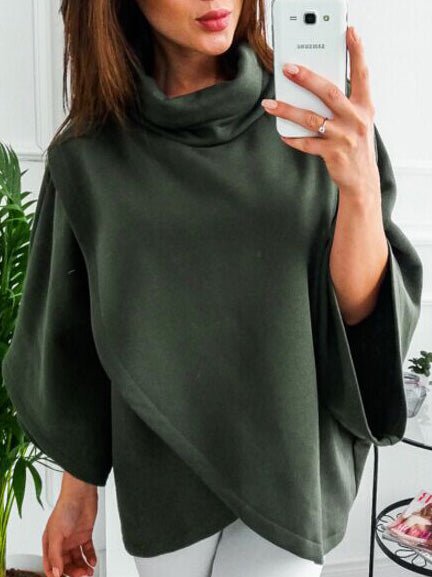 Women's Hoodies Solid Turtleneck Irregular Doll Sleeve Sweatshirt - LuckyFash™