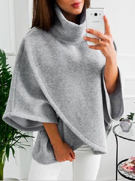 Women's Hoodies Solid Turtleneck Irregular Doll Sleeve Sweatshirt - LuckyFash™