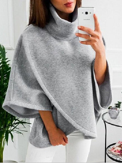 Women's Hoodies Solid Turtleneck Irregular Doll Sleeve Sweatshirt - LuckyFash™