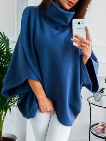 Women's Hoodies Solid Turtleneck Irregular Doll Sleeve Sweatshirt - LuckyFash™