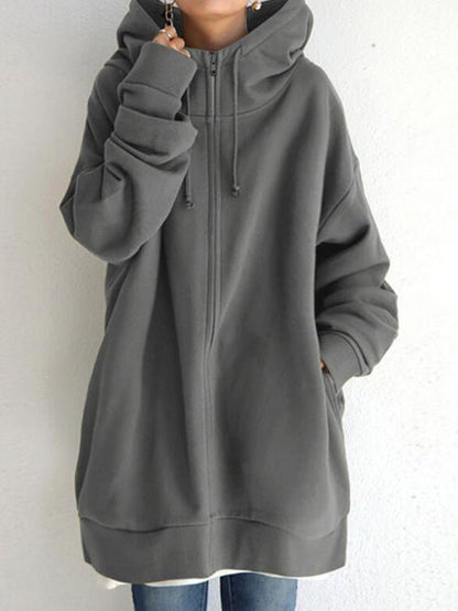 Women's Hoodies Solid Zip Pocket Long Sleeve Hoody - LuckyFash™