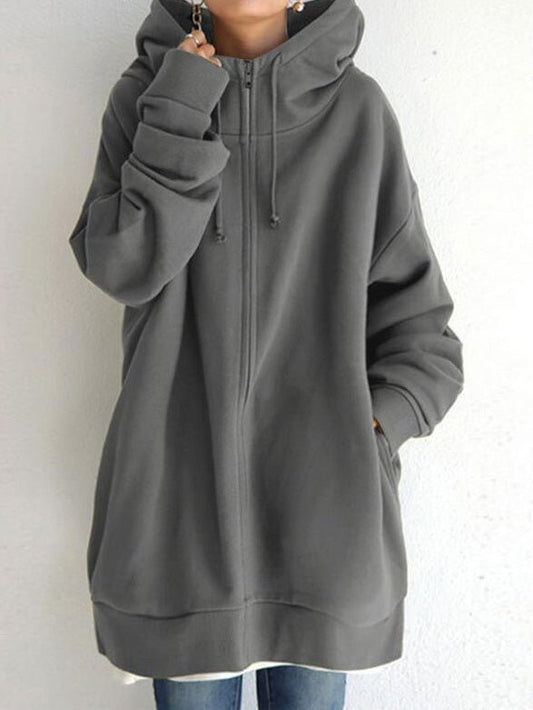 Women's Hoodies Solid Zip Pocket Long Sleeve Hoody - LuckyFash™