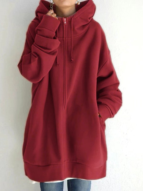 Women's Hoodies Solid Zip Pocket Long Sleeve Hoody - LuckyFash™