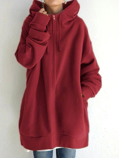 Women's Hoodies Solid Zip Pocket Long Sleeve Hoody - LuckyFash™