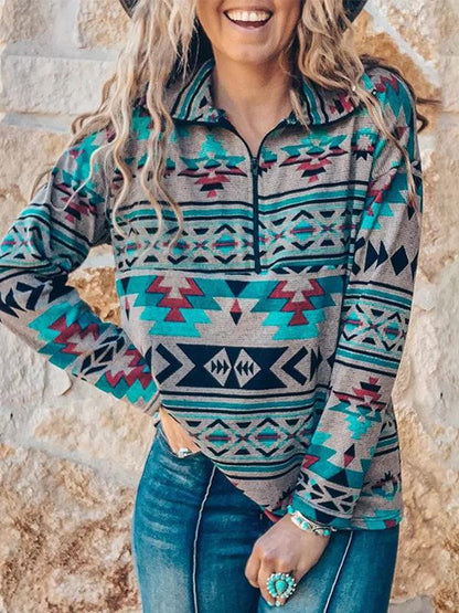 Women's Hoodies Stand Collar Zip Pattern Long Sleeve Hoodie - LuckyFash™
