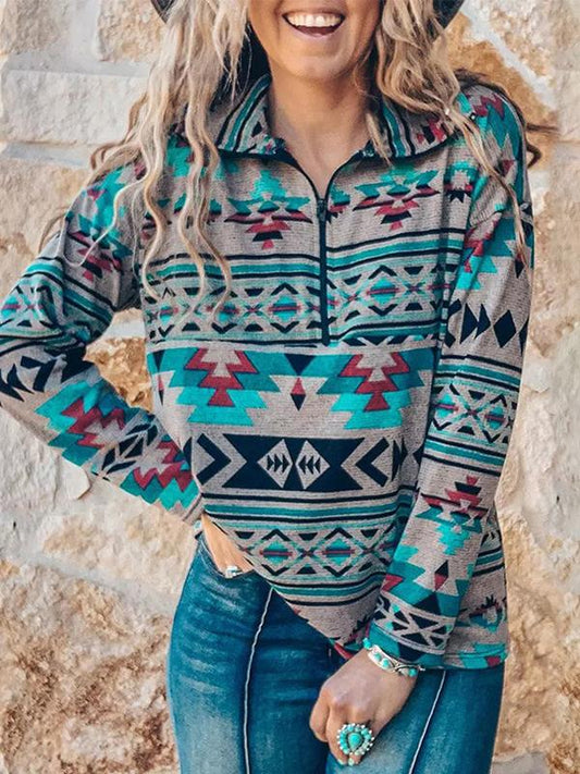 Women's Hoodies Stand Collar Zip Pattern Long Sleeve Hoodie - LuckyFash™
