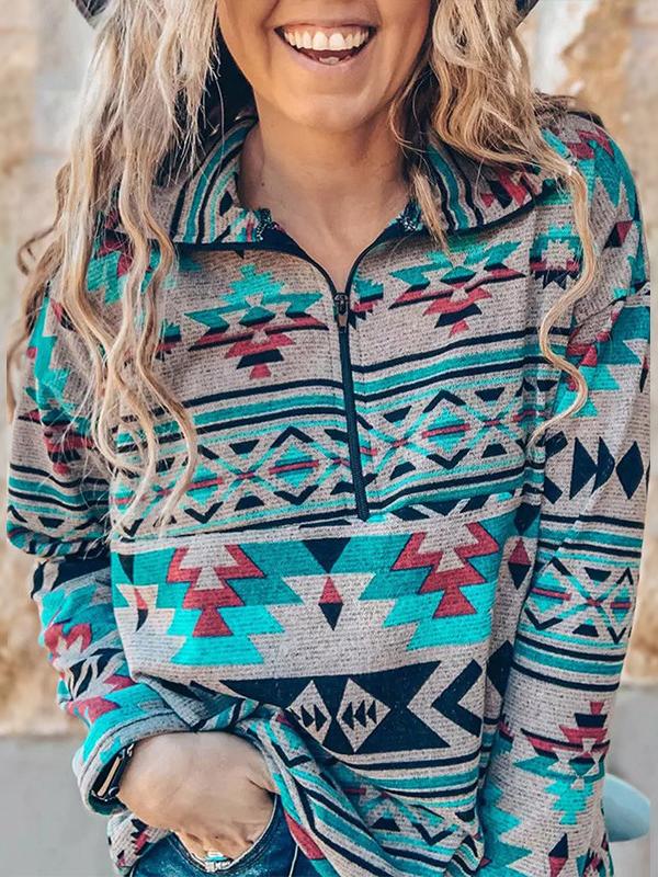 Women's Hoodies Stand Collar Zip Pattern Long Sleeve Hoodie - LuckyFash™