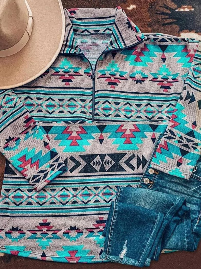 Women's Hoodies Stand Collar Zip Pattern Long Sleeve Hoodie - LuckyFash™