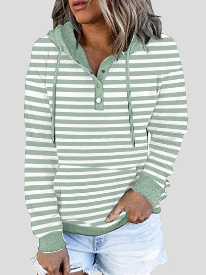 Women's Hoodies Striped Button Pocket Drawstring Hoodie - LuckyFash™