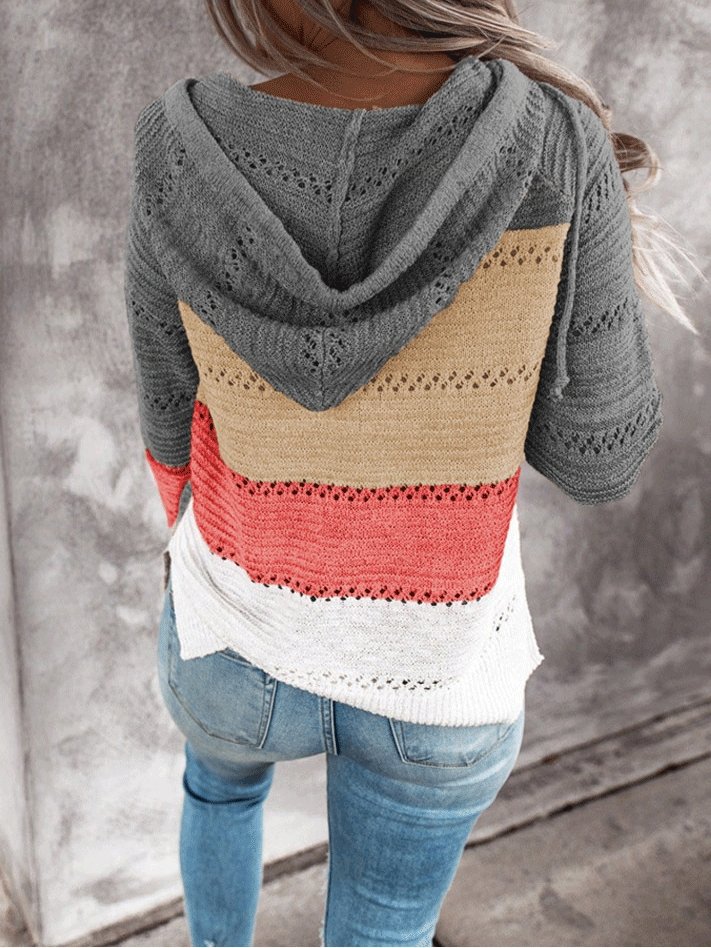 Women's Hoodies Striped Leopard Panel Zip Hooded Sweater - LuckyFash™