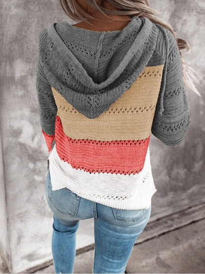 Women's Hoodies Striped Leopard Panel Zip Hooded Sweater - LuckyFash™