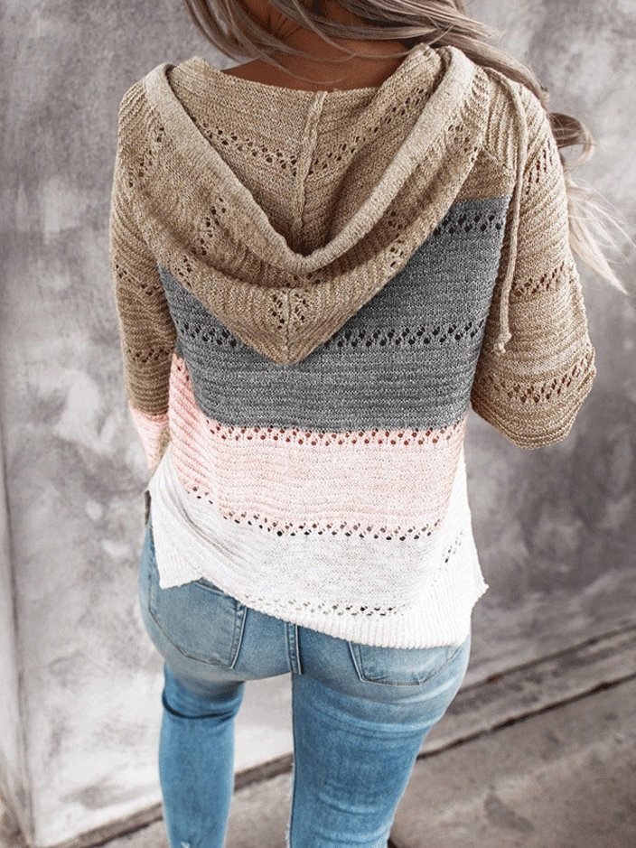 Women's Hoodies Striped Leopard Panel Zip Hooded Sweater - LuckyFash™