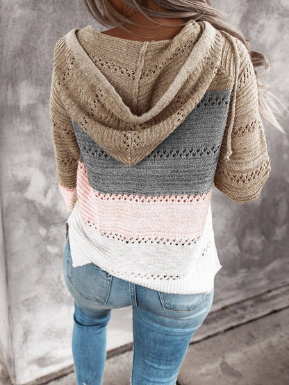 Women's Hoodies Striped Leopard Panel Zip Hooded Sweater - LuckyFash™