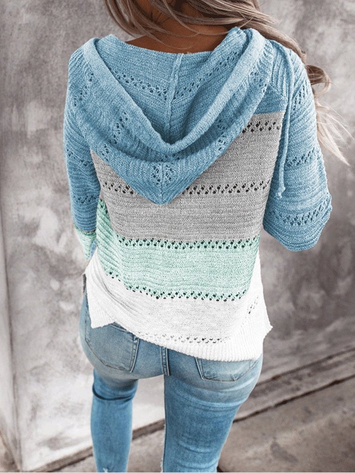 Women's Hoodies Striped Leopard Panel Zip Hooded Sweater - LuckyFash™