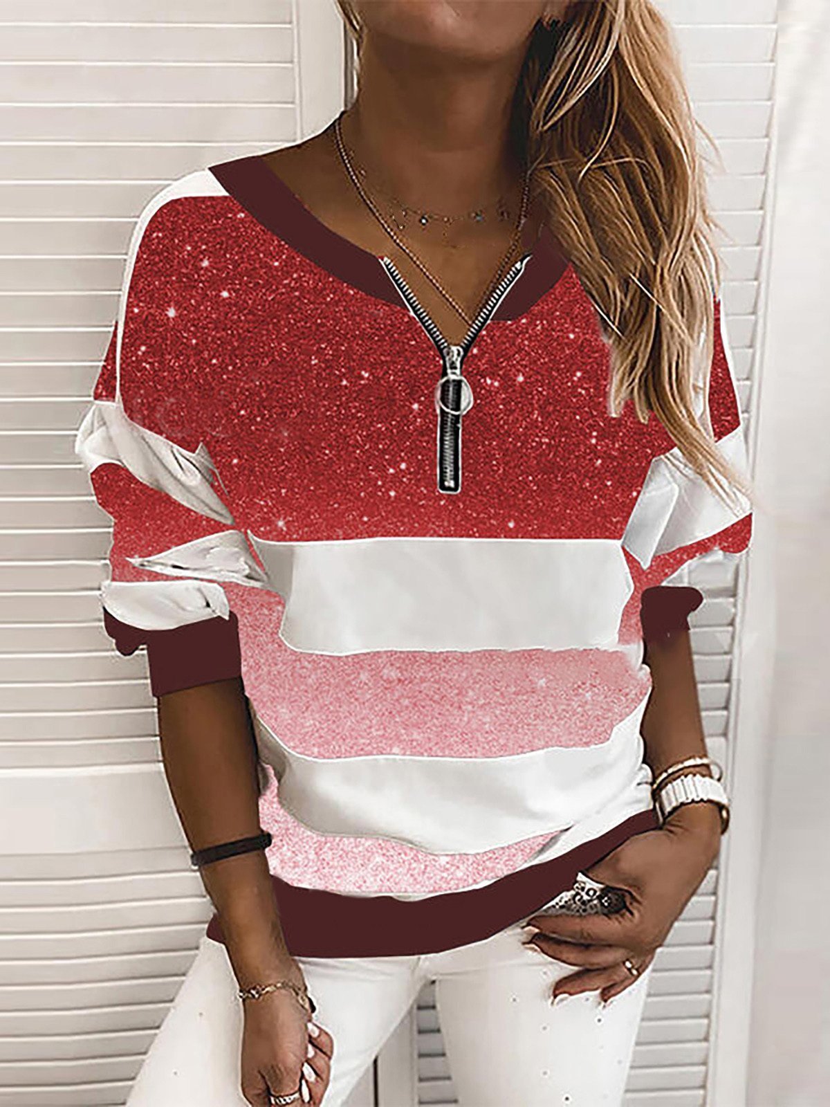 Women's Hoodies Striped Long Sleeve Zipper Loose Hoodie - LuckyFash™