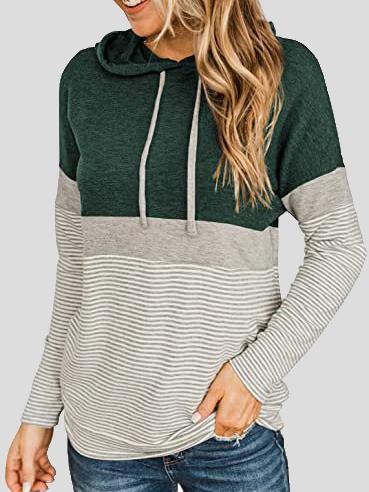 Women's Hoodies Striped Panel Long Sleeve Drawstring Hoody - LuckyFash™