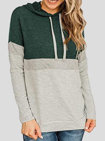 Women's Hoodies Striped Panel Long Sleeve Drawstring Hoody - LuckyFash™