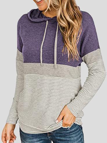 Women's Hoodies Striped Panel Long Sleeve Drawstring Hoody - LuckyFash™