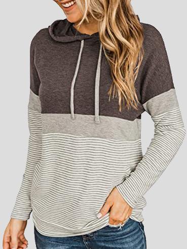 Women's Hoodies Striped Panel Long Sleeve Drawstring Hoody - LuckyFash™