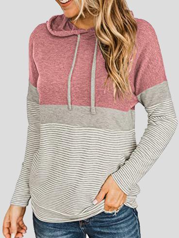 Women's Hoodies Striped Panel Long Sleeve Drawstring Hoody - LuckyFash™