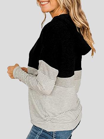 Women's Hoodies Striped Panel Long Sleeve Drawstring Hoody - LuckyFash™