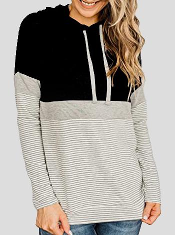 Women's Hoodies Striped Panel Long Sleeve Drawstring Hoody - LuckyFash™