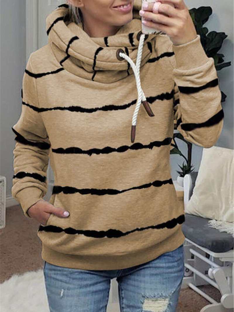 Women's Hoodies Striped Pocket Drawstring Long Sleeve Hoodie - LuckyFash™