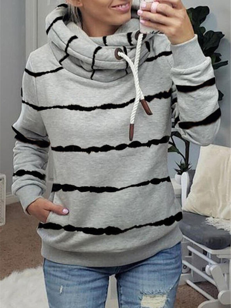 Women's Hoodies Striped Pocket Drawstring Long Sleeve Hoodie - LuckyFash™