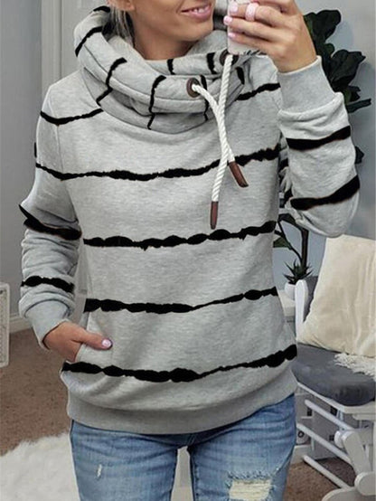 Women's Hoodies Striped Pocket Drawstring Long Sleeve Hoodie - LuckyFash™