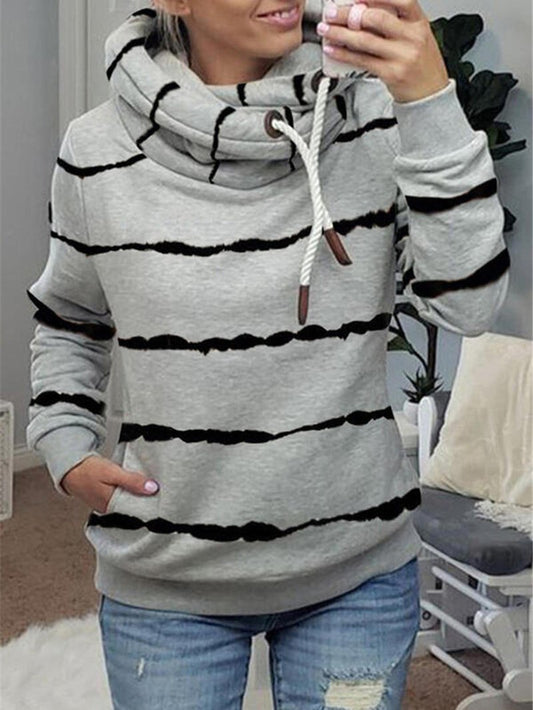 Women's Hoodies Striped Pocket Drawstring Long Sleeve Hoodie - LuckyFash™