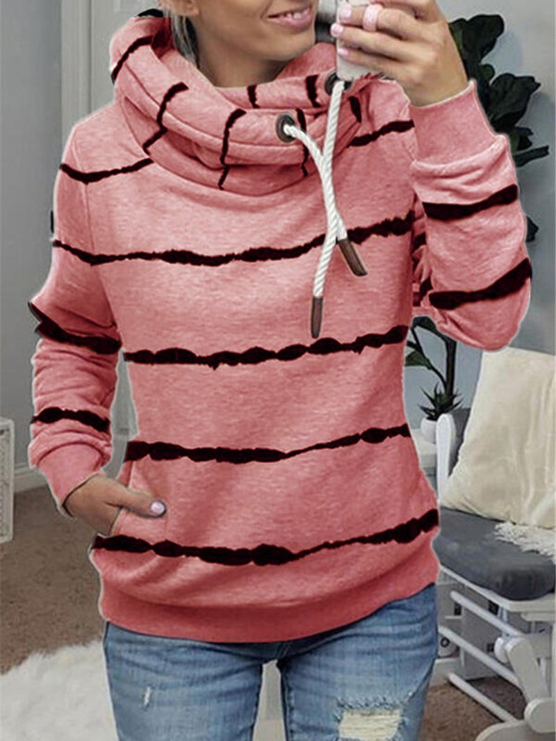 Women's Hoodies Striped Pocket Drawstring Long Sleeve Hoodie - LuckyFash™