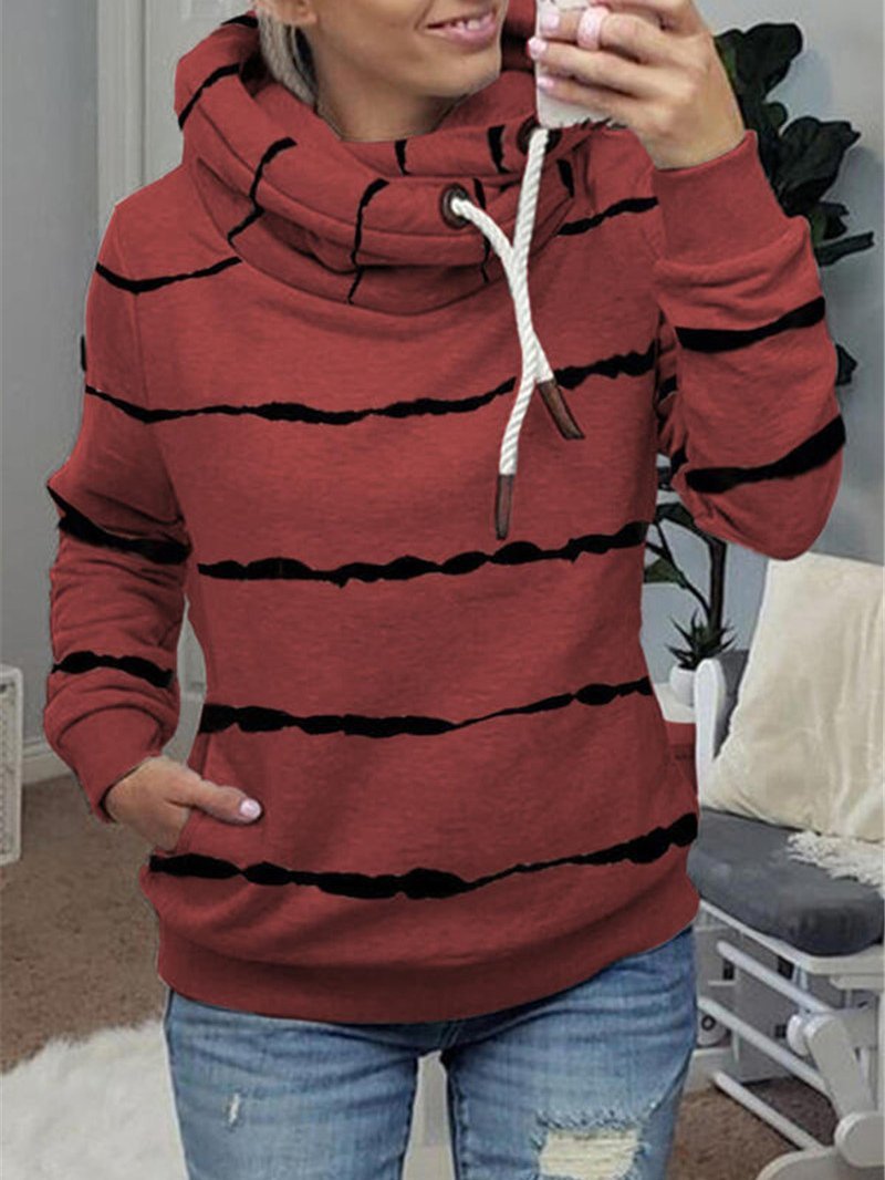 Women's Hoodies Striped Pocket Drawstring Long Sleeve Hoodie - LuckyFash™