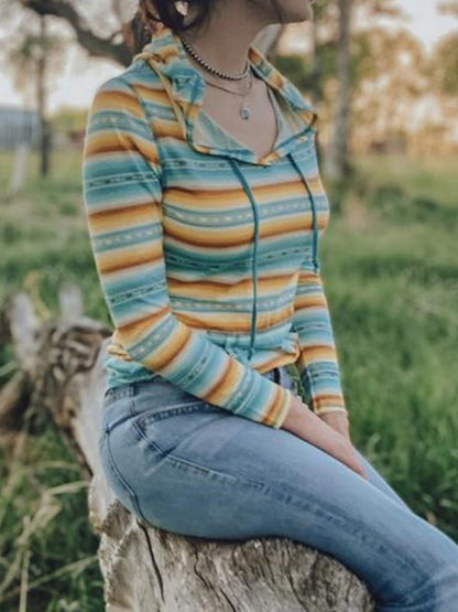 Women's Hoodies Striped Print Pocket Long Sleeve Hoody - LuckyFash™