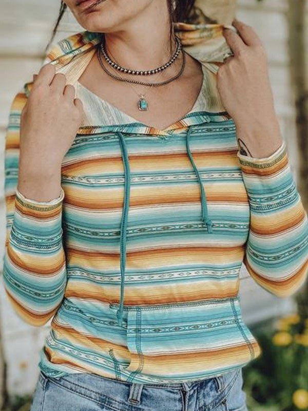 Women's Hoodies Striped Print Pocket Long Sleeve Hoody - LuckyFash™