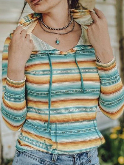 Women's Hoodies Striped Print Pocket Long Sleeve Hoody - LuckyFash™