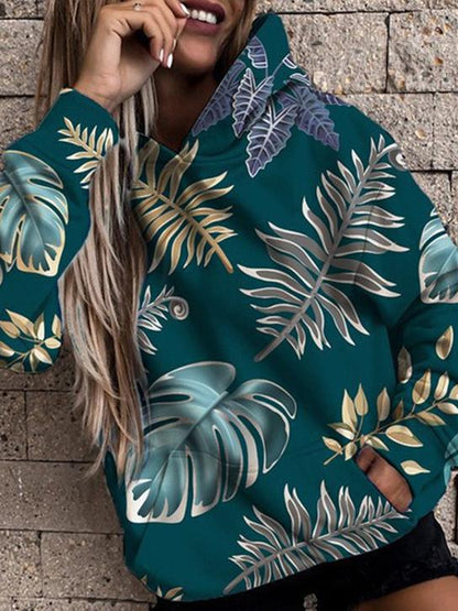 Women's Hoodies Tropical Leaf Pocket Long Sleeve Hoodie - LuckyFash™