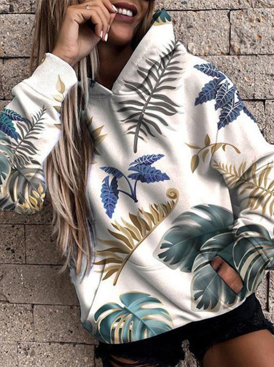 Women's Hoodies Tropical Leaf Pocket Long Sleeve Hoodie - LuckyFash™
