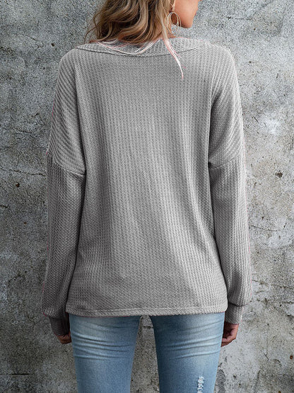 Hoodies V Neck Loose Knitted Button Sweatshirt - LuckyFash™