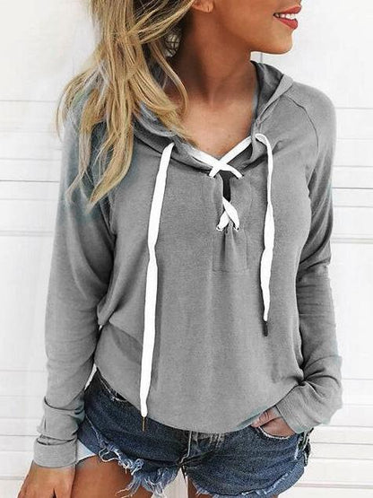 Women's Hoodies V-Neck Tie Long Sleeve Casual Hoodie - LuckyFash™