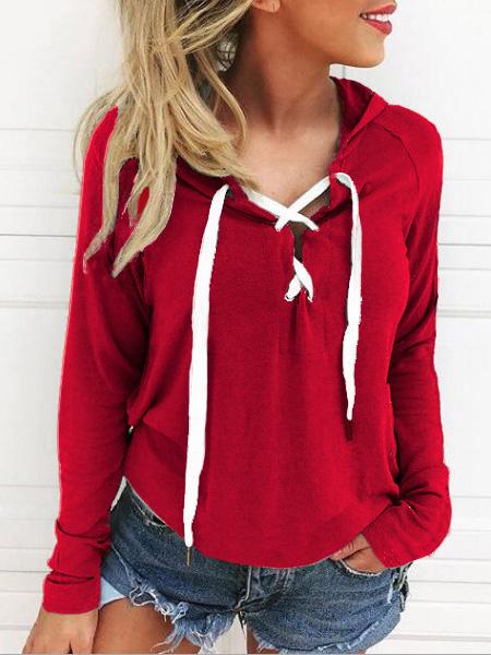 Women's Hoodies V-Neck Tie Long Sleeve Casual Hoodie - LuckyFash™