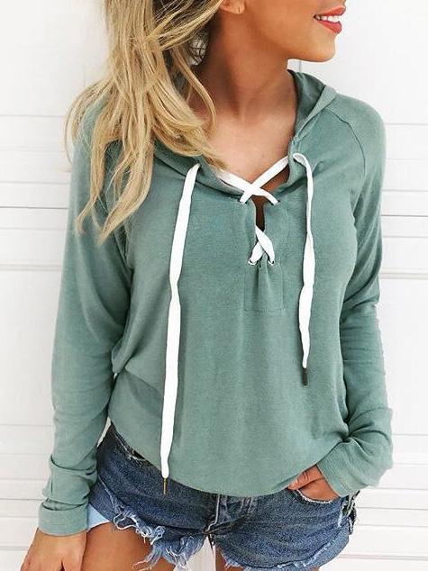 Women's Hoodies V-Neck Tie Long Sleeve Casual Hoodie - LuckyFash™