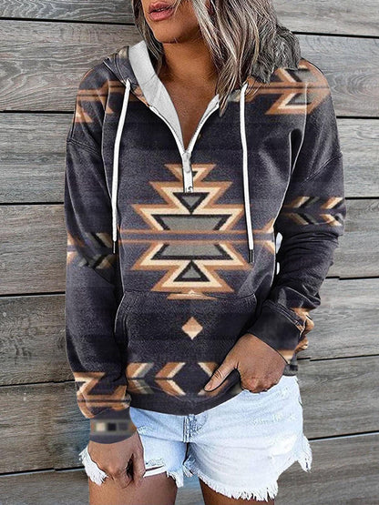 Women's Hoodies Vintage Print Zip Pocket Casual Hoody - LuckyFash™