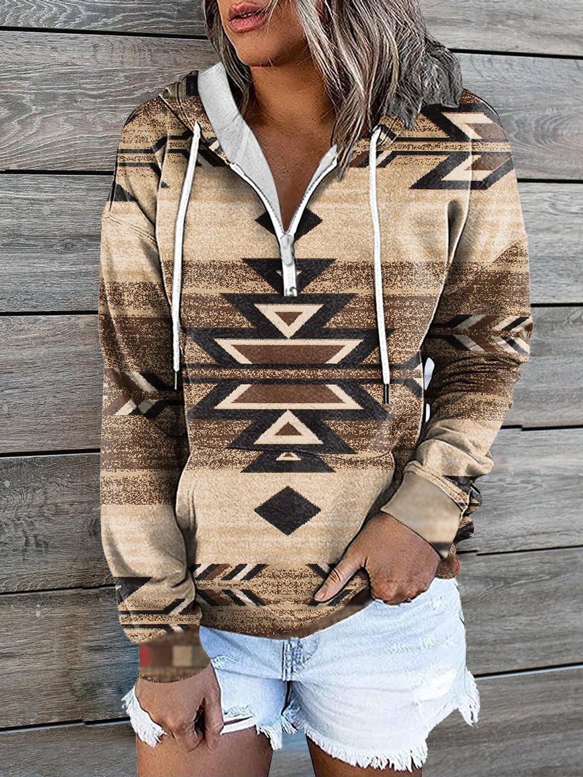 Women's Hoodies Vintage Print Zip Pocket Casual Hoody - LuckyFash™