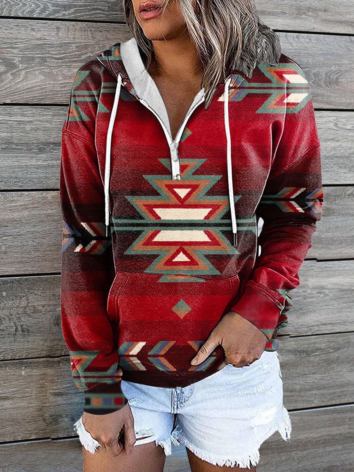 Women's Hoodies Vintage Print Zip Pocket Casual Hoody - LuckyFash™