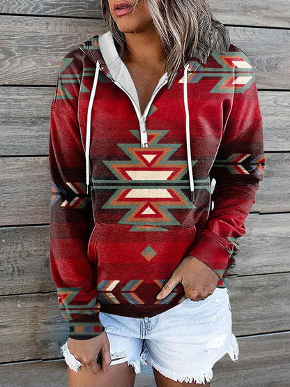 Women's Hoodies Vintage Print Zip Pocket Casual Hoody - LuckyFash™