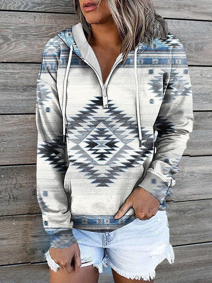 Women's Hoodies Vintage Print Zip Pocket Casual Hoody - LuckyFash™