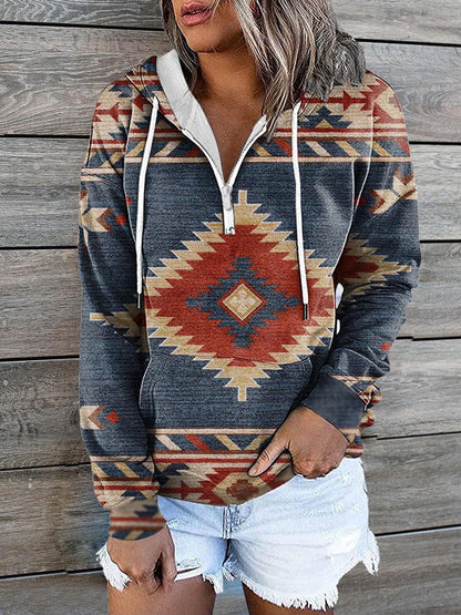Women's Hoodies Vintage Print Zip Pocket Casual Hoody - LuckyFash™