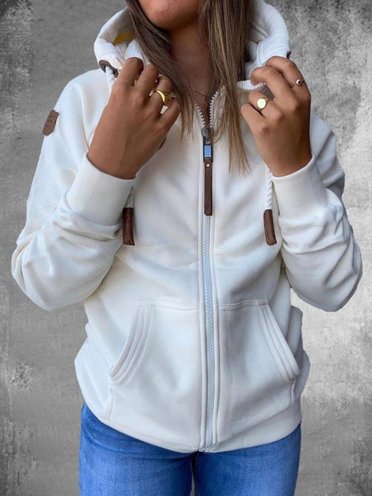 Women's Hoodies Zip Pocket Long Sleeve Drawstring Hoody - LuckyFash™